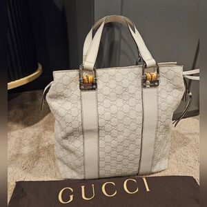 White Leather Gucci Tote
